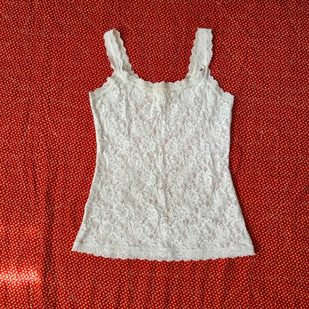 Hanky Panky Vintage 2000s White Floral Lace Camisole Tank Top Twee Coquette